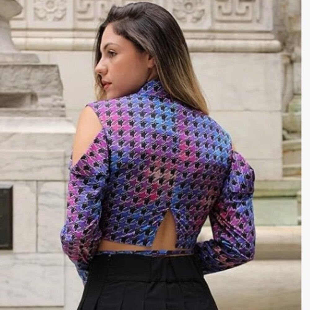 The Drop Women's Multicolor-Print Cutout Crop Shirt by @yayisvc